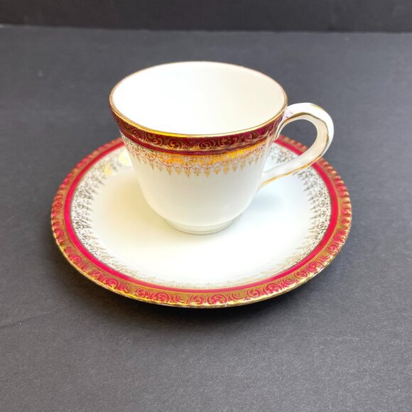 Vintage Demitasse Coffee Cup and Saucer Red & Gold Pattern German Porcelain - Picture 1 of 12